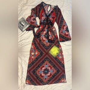 ❤️Flying Tomato Red Floral Bell Sleeve Angel Sleeve Maxi Dress